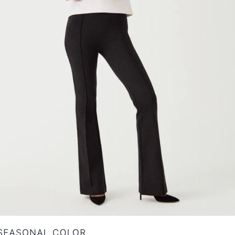 SPANX PerfectFit smooth.  Charcoal Heather.  
Ponte Flare Pant.  High rise flare